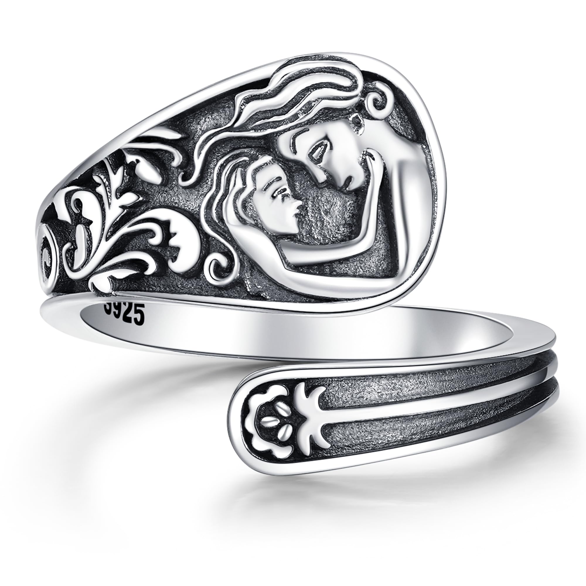 ZLILIJAN Spoon Ring 925 Sterling Silver Mother daughter Mom Rings Statement Vintage Victorian Jewelry gifts for Women