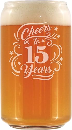 Miniatura 1 de Cheers to 15 Years - Beer Can Pint Glass Gifts for Women & Men - 15th Anniversary Party Decor - 16 Oz Glasses