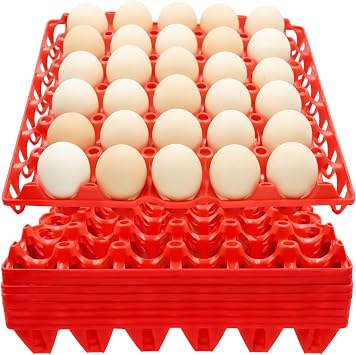 8PCS Plastic Egg Tray Egg Crates 30-Egg Flats, Stackable Egg Cartons Hold Multiple Eggs for Home Chicken Farmers, Plastic Egg Crate Farm Products for Storing, Sorting, Shipping Eggs - Red