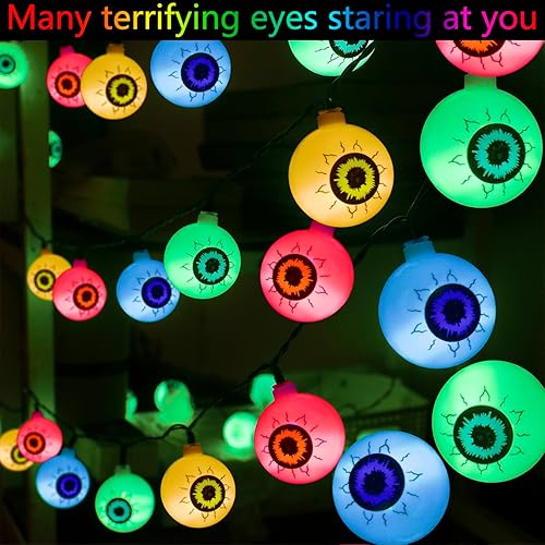 Miniatura 7 de Guirnalda de luces solares de globos oculares para decoración de Halloween, 8 modos de luces solares de Halloween con 30 luces LED aterradoras, 21