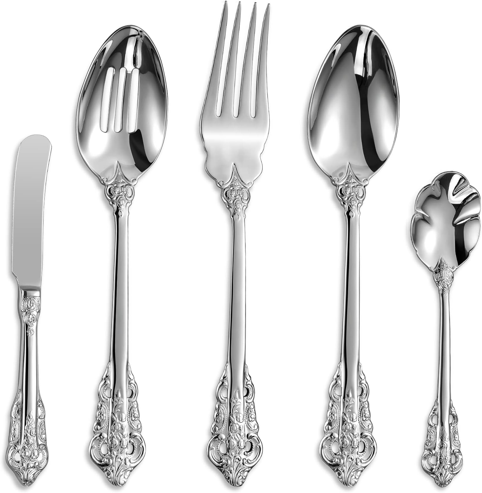 KEAWELL Gorgeous 5-Piece 18/10 Stainless Steel Hostess Serving Utensil Set, Dishwasher Safe (Silver)