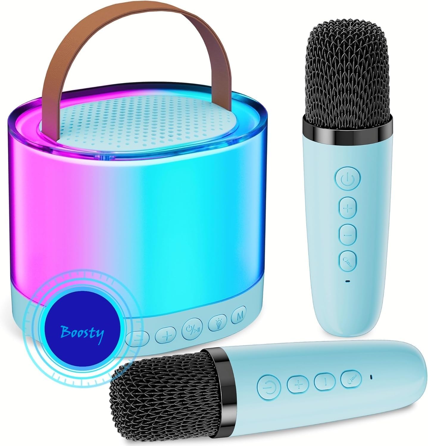Kinglucky Karaoke Mic with Speaker for Kids Machine with Wireless Microphones Include Night Light Karaoke Birthday Christmas Gift for 3-14 Years Old Girls Boys Voice Changer (Double mic)(Multicolor)