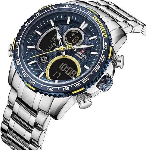 Miniatura 2 de NAVIFORCE Reloj digital analógico de cuarzo para hombre, de lujo, de acero inoxidable, impermeable, de moda, cronógrafo, militar, multifuncional,