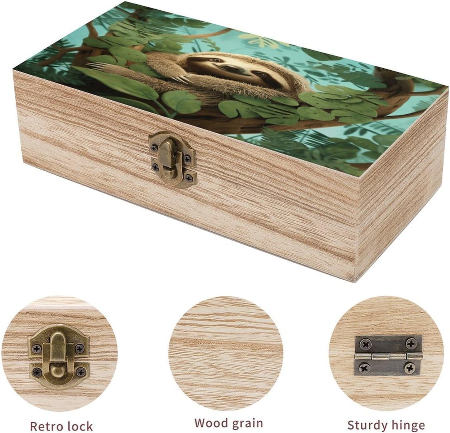 Hug Tree Sloth Vintage Wooden Storage Box with Hinged Lid Natural Wood Keepsake Box for Jewelry, Crafts & Gifts Rustic Memory Box Organizer for Home Decor, Rings, Trinkets image 3