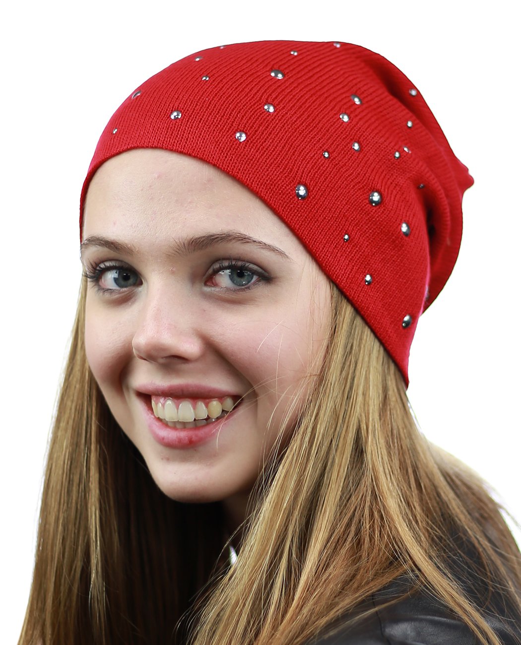 Unisex Comfort & Warm Knit Studded Slouchy Beanie Hat