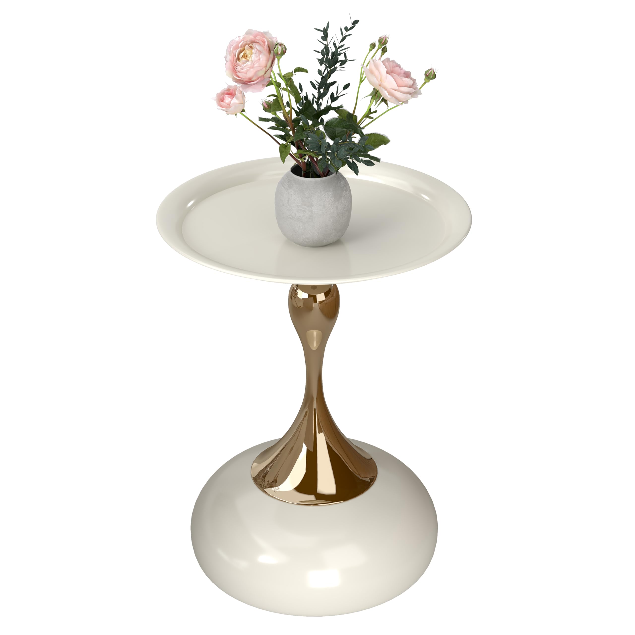 Tavolino Piccolo da Salotto, Tavolo da Salotto Moderno di Lusso, Tavolino da Esterno Basso per Soggiorno, Camera da Letto, Balcone, Ø40cm Beige+Oro (1 Pezzo)