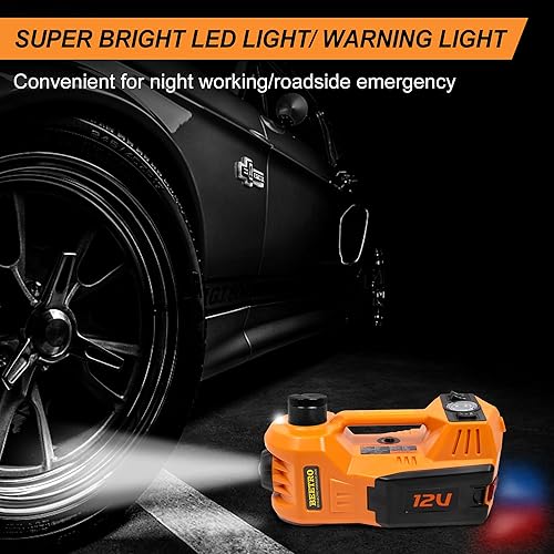 Miniatura 8 de BEETRO Gato eléctrico para automóvil de 3 toneladas, elevador hidráulico con bomba infladora integrada, luces LED y llave eléctrica, gato portátil