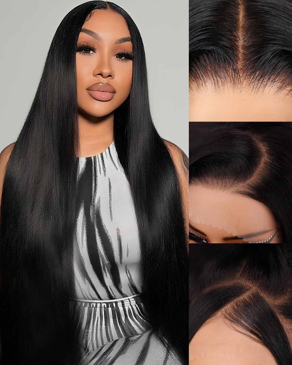 Foypot 34 Inch Straight Wigs Human Hair 200 Density 13x6 Lace Front Wigs Human Hair Pre Plucked HD Lace Frontal Wigs Human Hair for Women Glueless