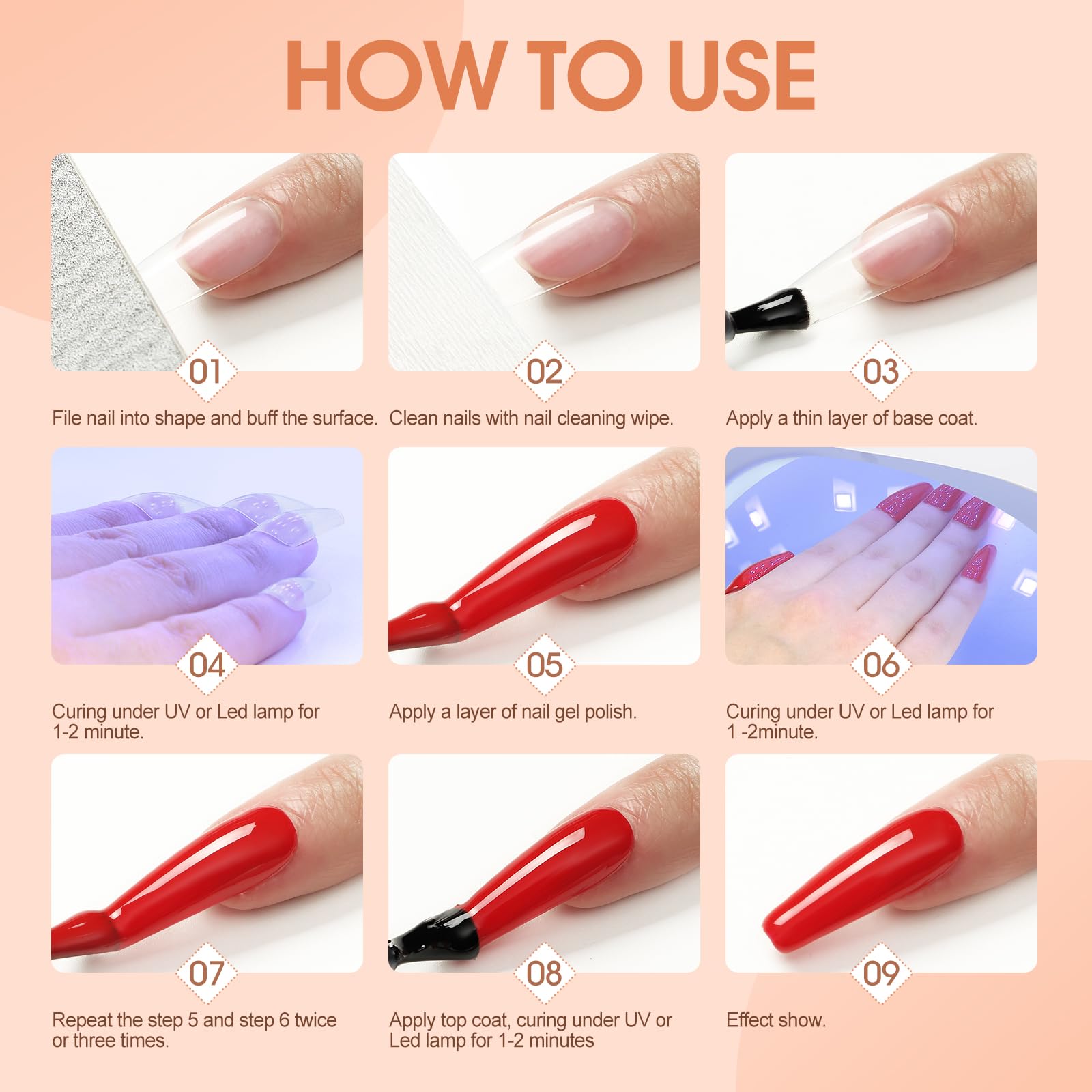 COSCELIA Żelowy zestaw do paznokci z lampą UV 20 kolorów Baza Top Coat narzędzia do manicure