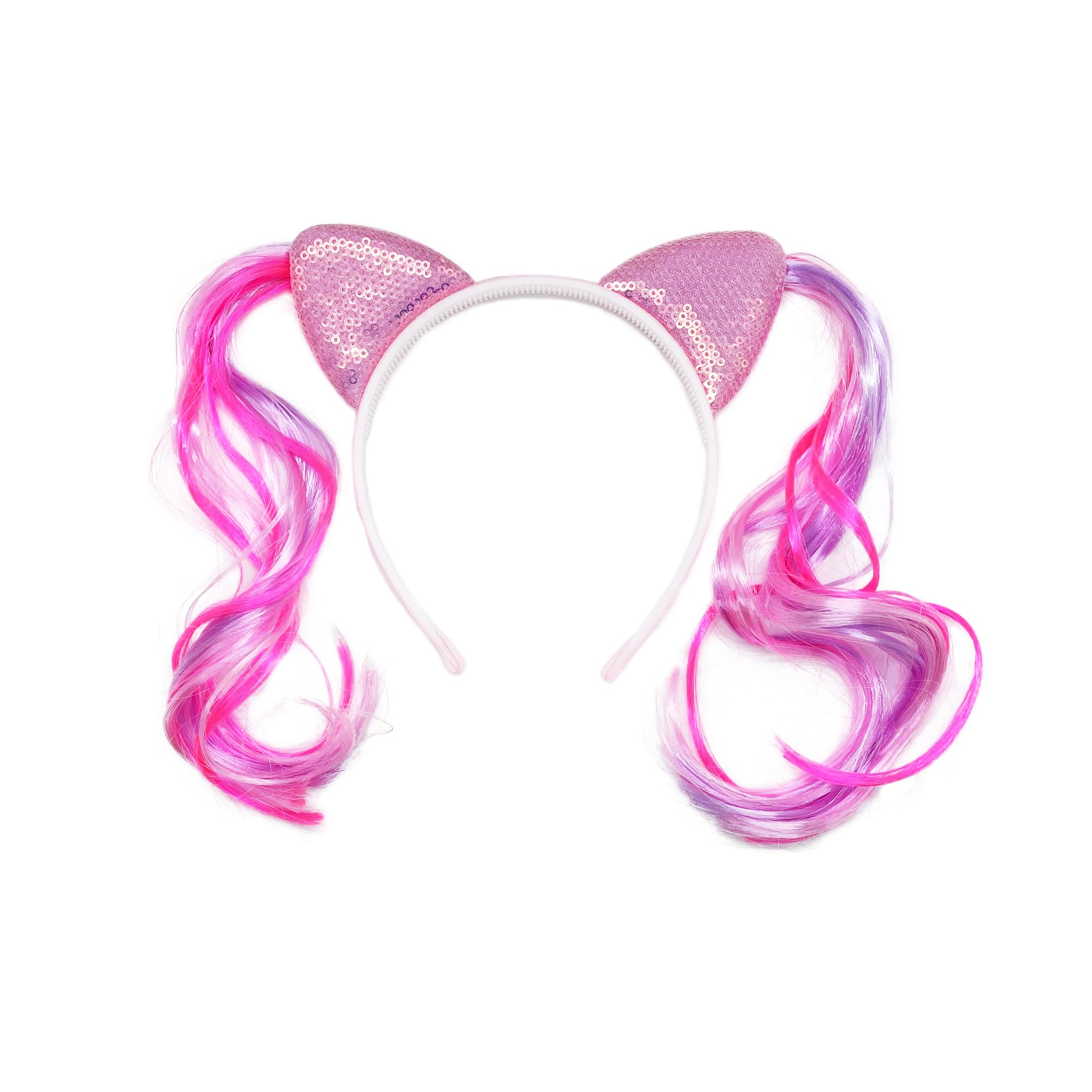 TSJ 1 PCS Cat Ears Headband with Ponytail Wigs Kitty Ponytail Hairbands Birthday Party Dress Up Costume Hair Accessories