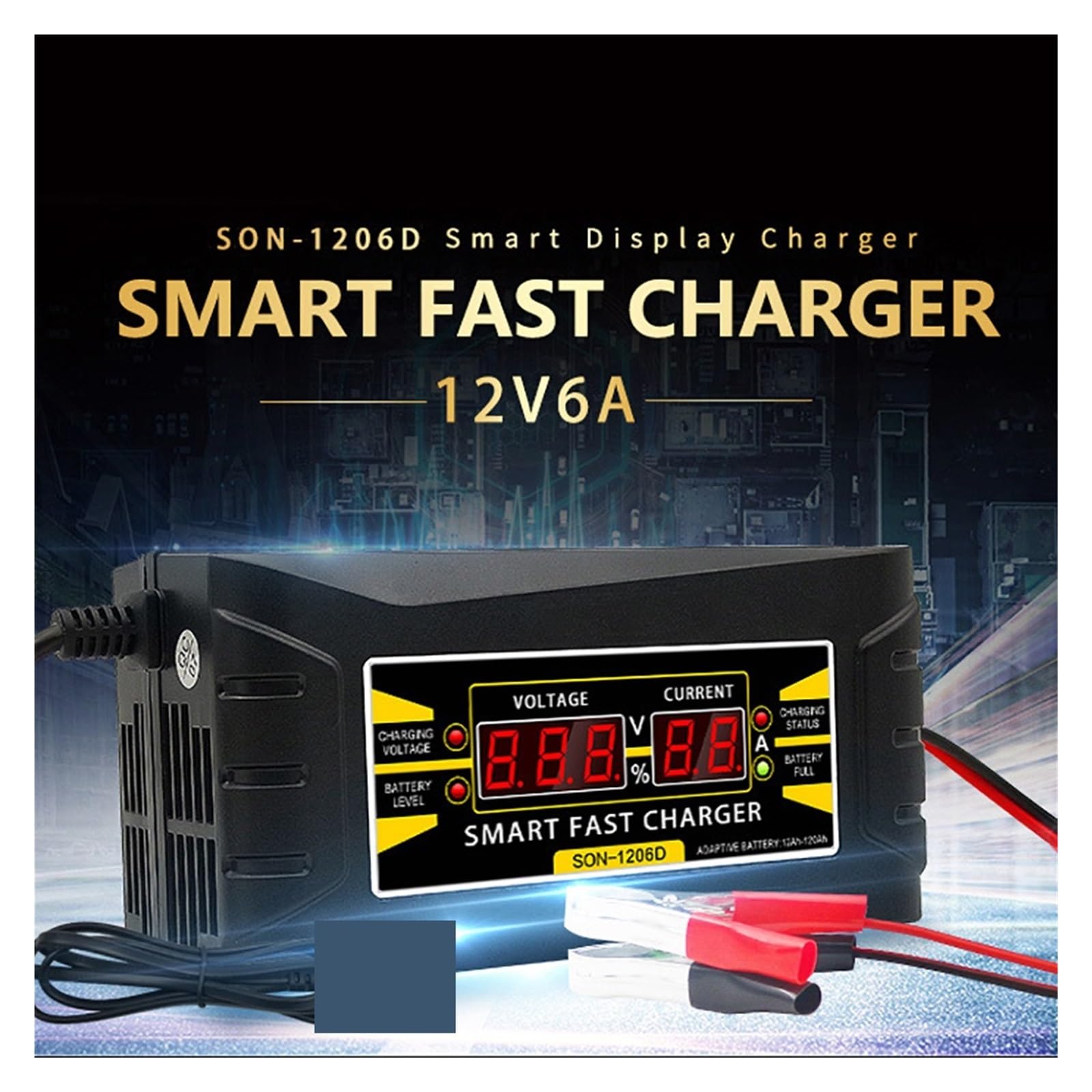 Cargador De Batería De Plomo Y Ácido De Carga Rápida Inteligente De 12V 6A Cargador De Batería De Coche Completamente Automático Pantalla LCD