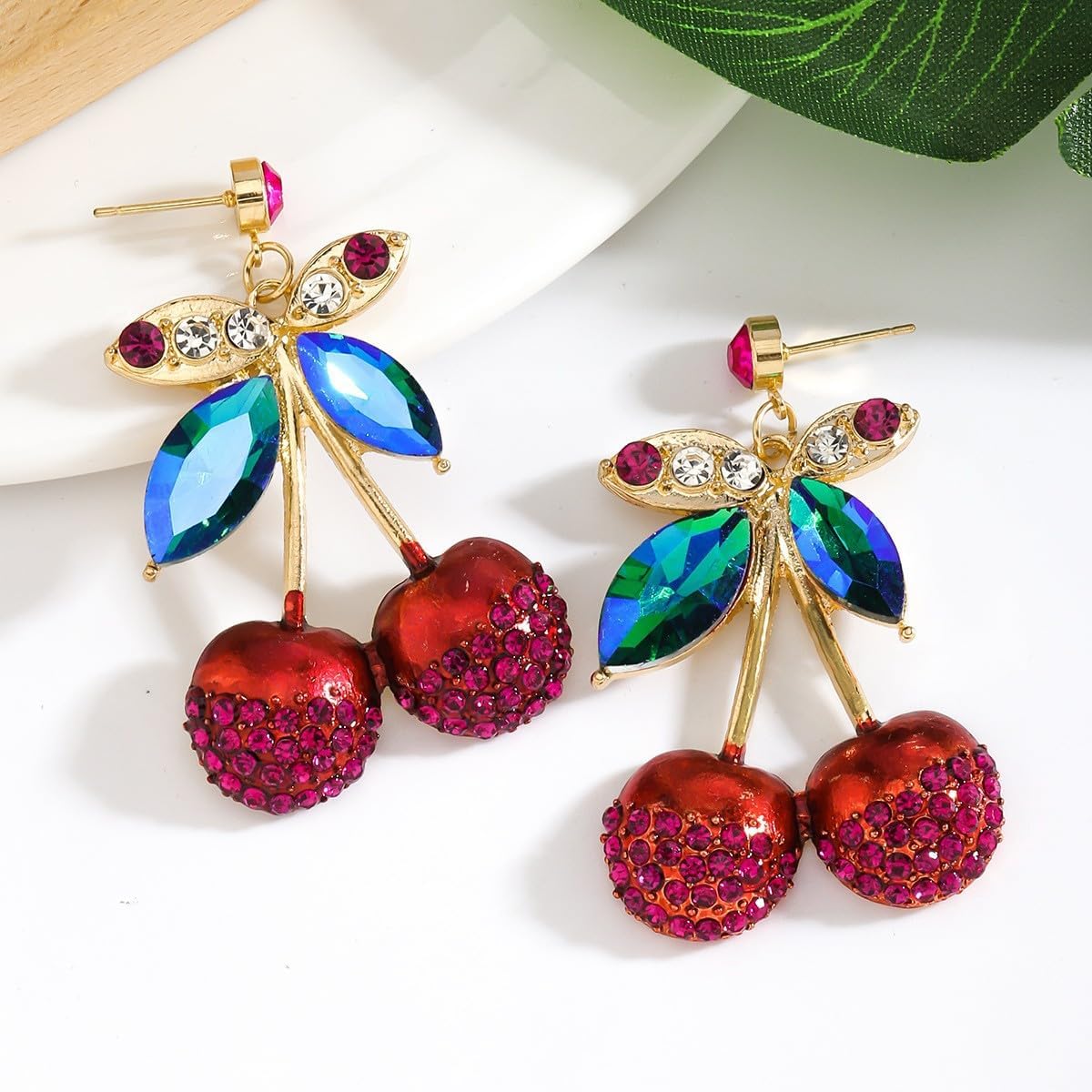 Cherry Earrings for Women Sparkling Rhinestone Earrings Cute Fruits Dangle Earring Lightweight Hypoallergenic Crystal Earring Vintage Y2k Statement Jewelry Holiday Christmas Jewelry - Image 3