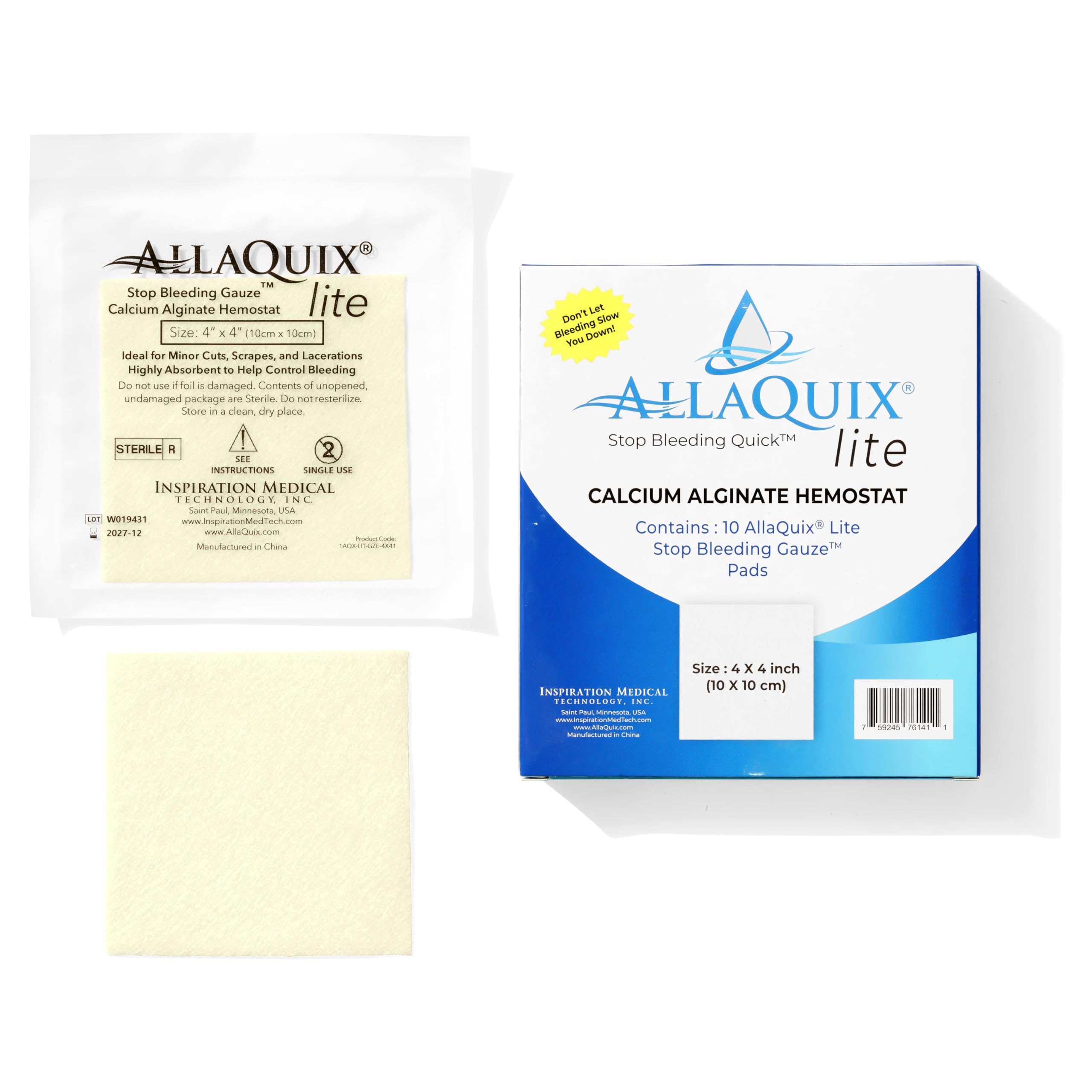 Stop Bleeding Fast – AllaQuix Lite Hemostatic Gauze Pads 4" x 4" – Calcium Alginate Wound Dressing – Sterile, High Absorbency, Non-Adherent – First Aid for Bleeding Control – 10 Count — Amazon image 8