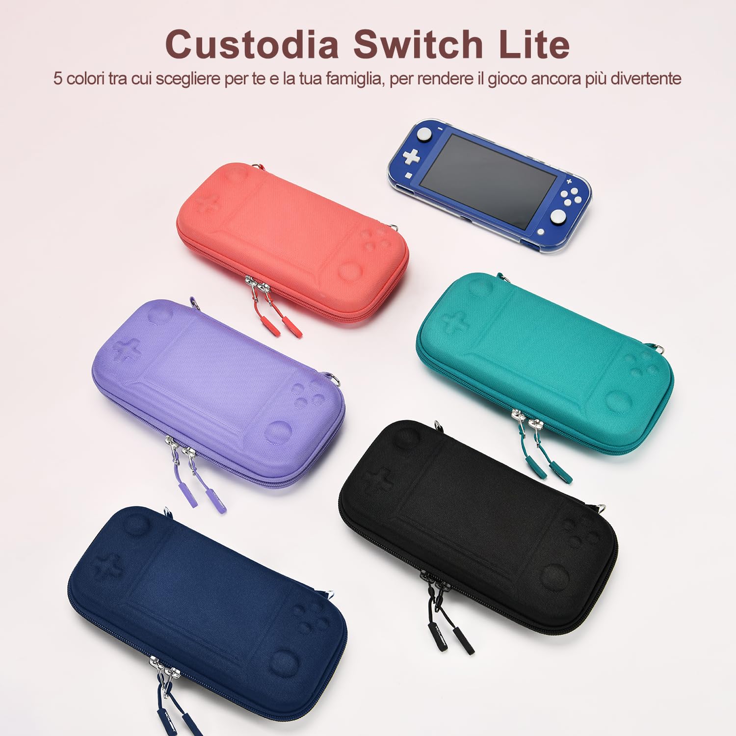 Younik Custodia Switch Lite, Bundle di Accessori Switch Lite 14 in 1, Custodia Protettiva Trasparente, Custodia per Carte di Gioco, 2 Proteggi Schermo, 6 Grip per il Pollice, Ciondolo, Corallo