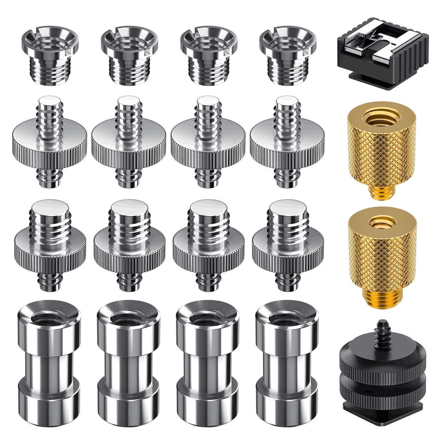 20PCS Camera Screws Mount Set 1/4 Inch and 3/8 Inch Threaded Converter Screws Adapter Flash Shoe Mount for DSLR Camera/Tripod/Monopod/Ballhead/Flash Light/Quick Release Plate