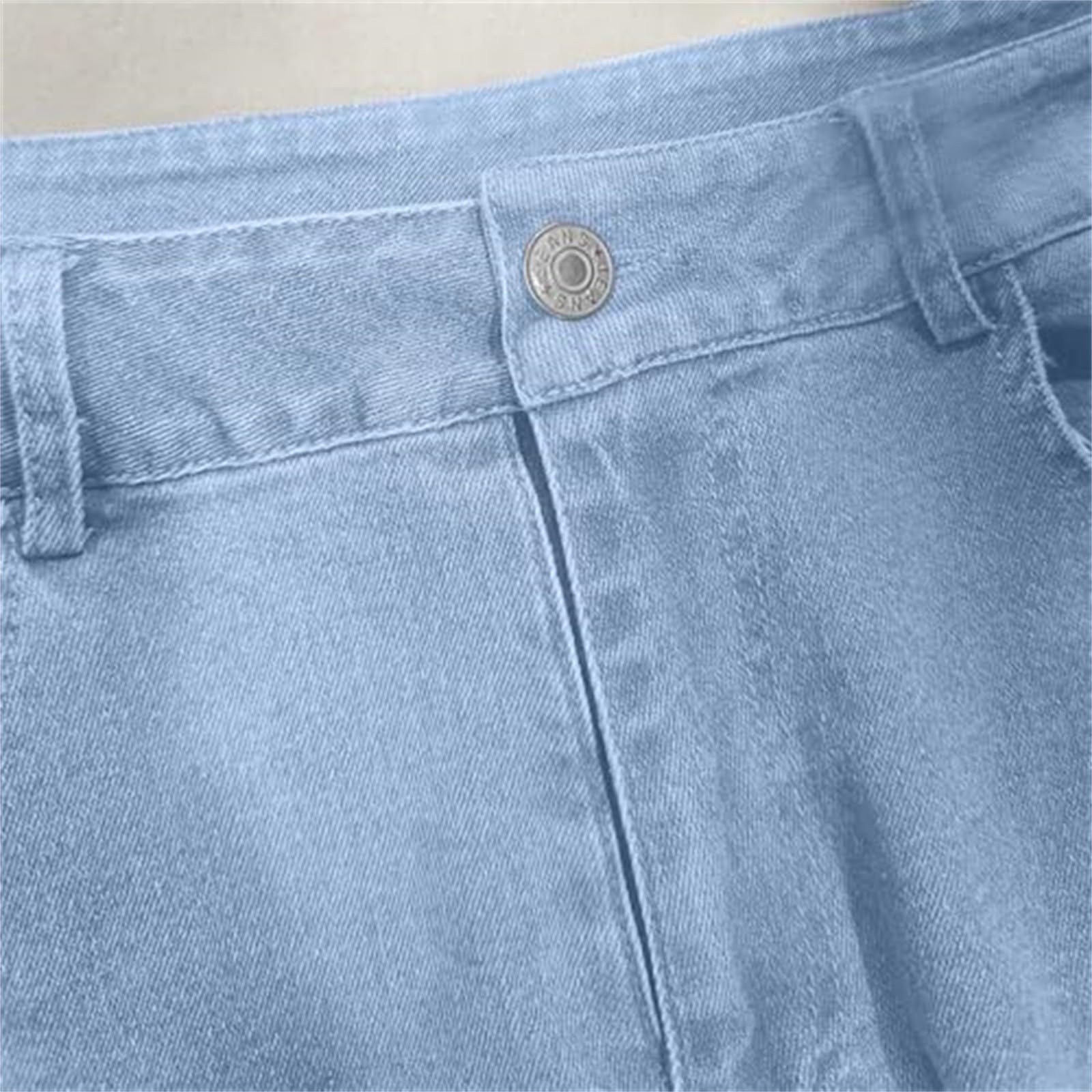 Pantacourt Baggy en denim pour femme - Coupe ample - Coupe ample - Coupe droite - Couleur unie - Coupe droite - Coupe droite - Courbé - Pantalon de loisirs - Avec poches