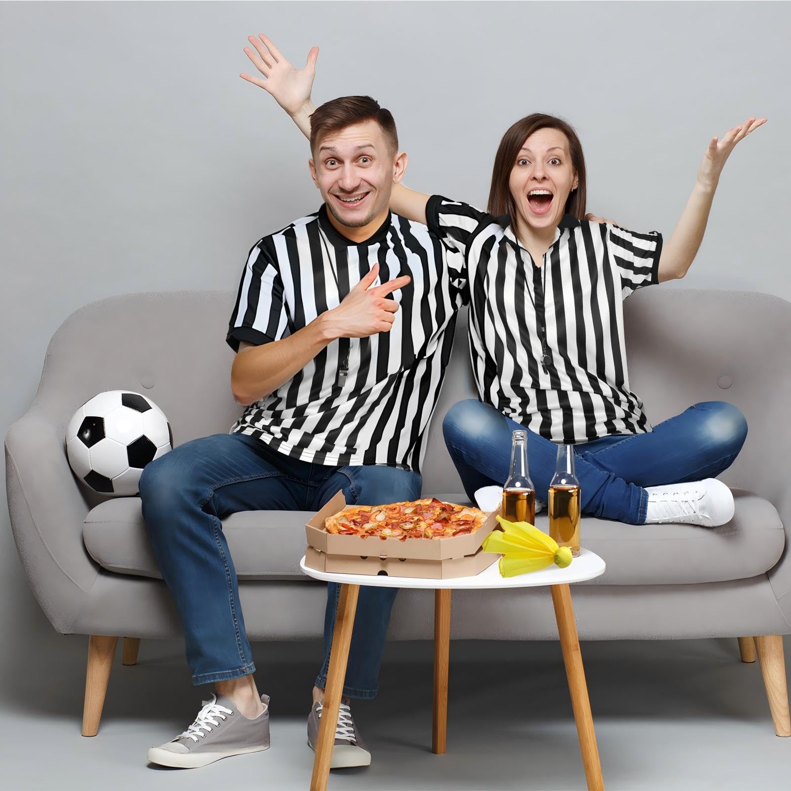 Syhood Costume d'arbitre pour Homme et Femme, Drapeau de pénalité, sifflet, Noir et Blanc, rayé, Football, ref Chemise Halloween