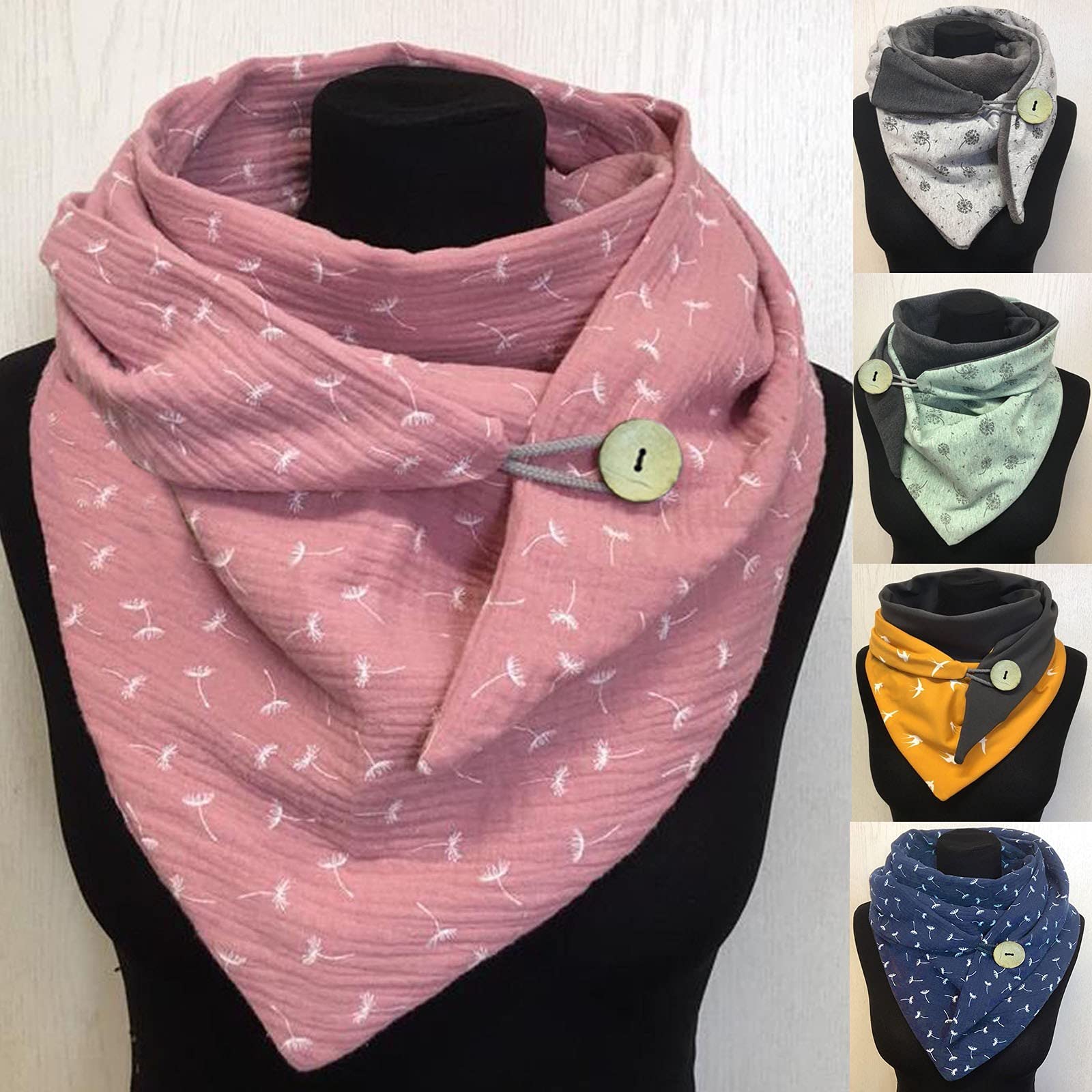 Écharpe Femme Hiver Avec Bouton - Coton, Couleur Unie, Style Vintage, Triangle, Pour Automne/hiver
