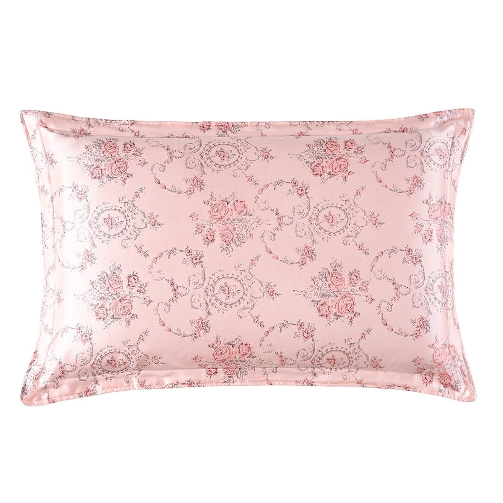 Federa for cuscino con stampa floreale rosa in seta di gelso con chiusura a busta(48x74cm)