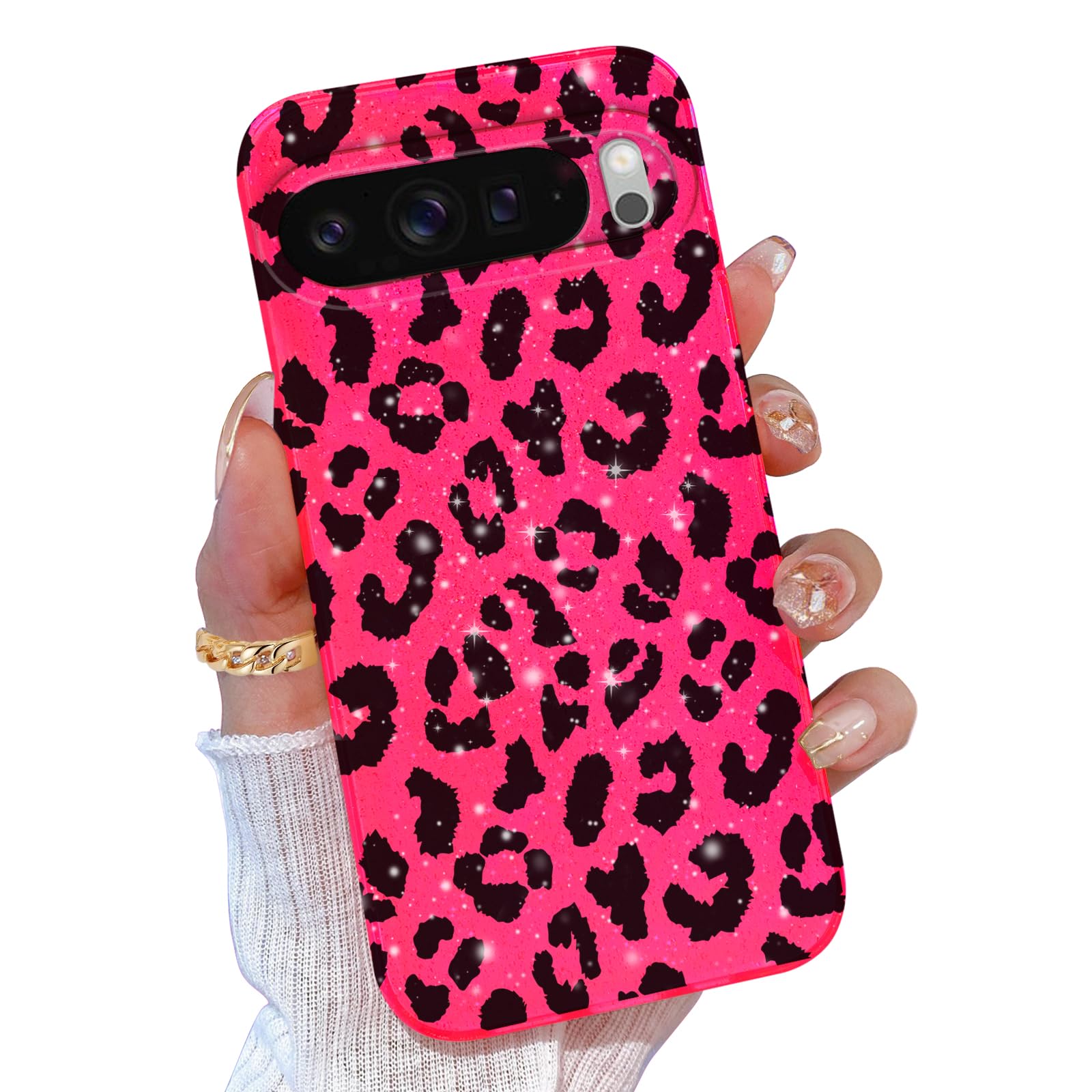 TURYXIA for Google Pixel 9 Pro XL Case Glitter, for Pixel 9 Pro XL Case for Women Girls Girly Cute Leopard Cheetah Printed Soft Phone Case, Black
