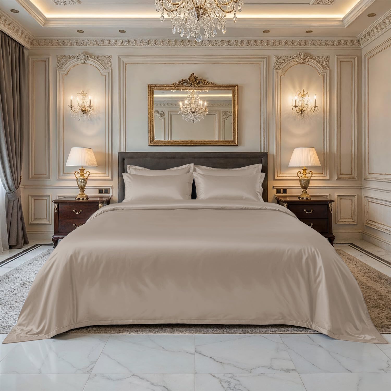 LINENWALAS 100% Pure Bamboo Silk Bedsheet with Oxford Pillow Cover for Single Size Bed, Natural Soft Oeko-Tex Certified & Thermoregulating Bedding Best for Hair & Delicate Skin (60″x90″, Champaign)