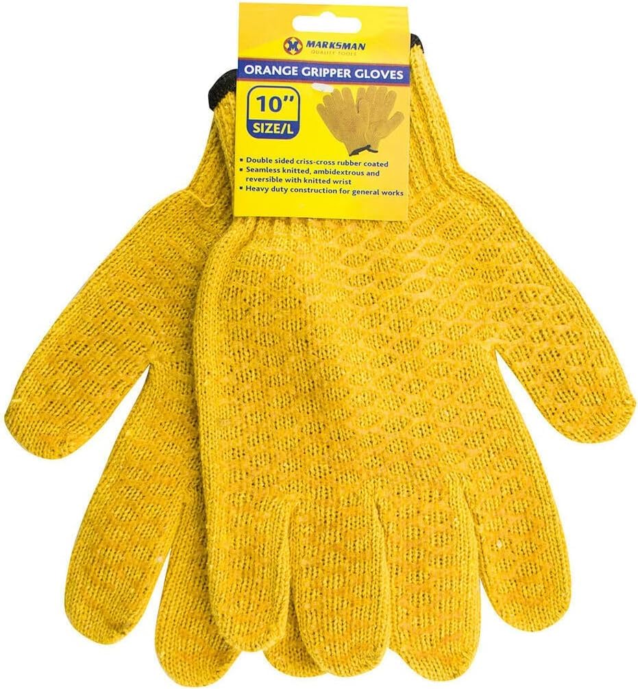 BARGAINS-GALORE 3 Pairs Large 10" Orange Criss-Cross Gripper Gloves - Workwear Safe Safety Grip Handling Gloves with Non-Slip Elasticated Wrists | Knitted Cotton for Enhanced Comfort and Durability