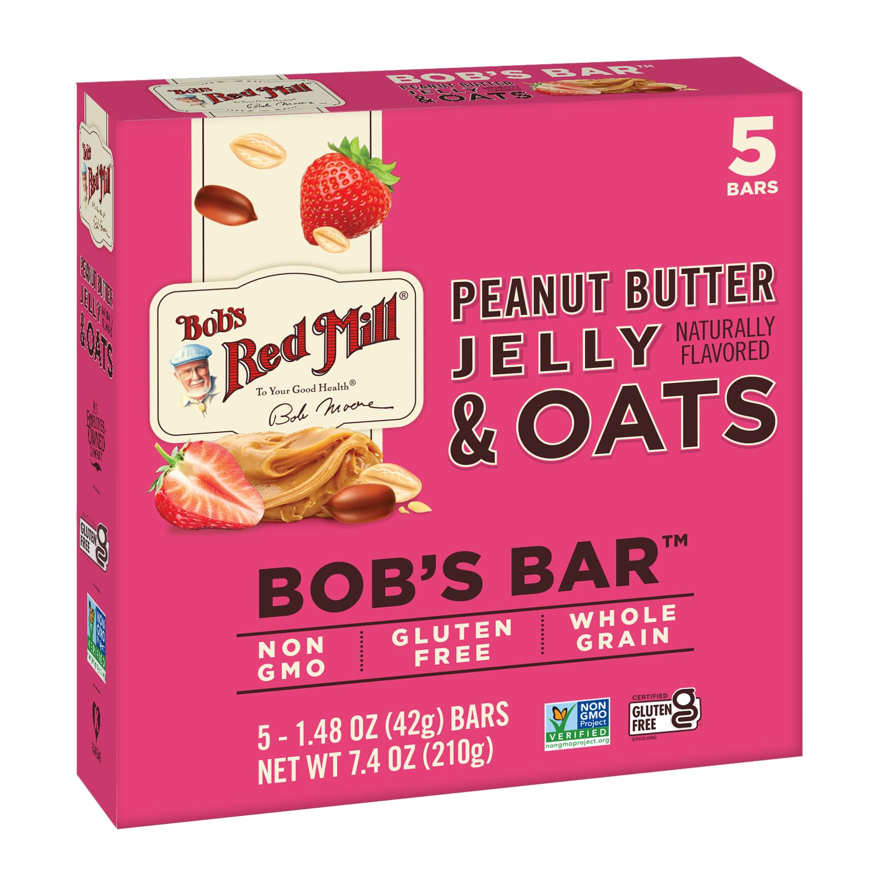 Bob's Red Mill Peanut Butter Jelly & Oats Snack Bar - 5 Bars (Pack of 1) - Gluten Free, Non-GMO, Whole Grain