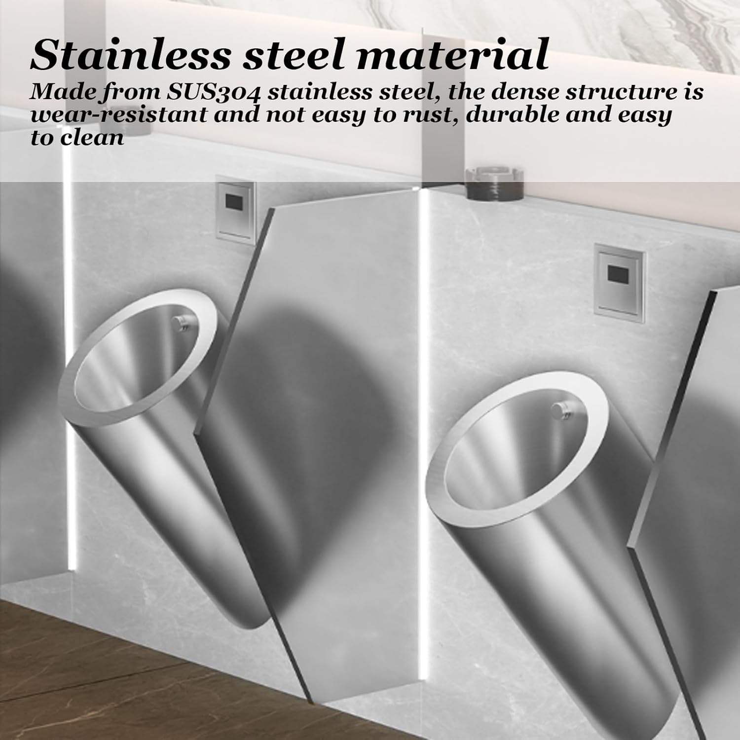 Wall-Mounted Stainless Steel Urinal,304 stainless steel non-touch flush,Urinals for Men Spill Proof with Flush Valve,Men's commercial flush urinal,Urine Diverter, Toilet for Bars/airports(C)