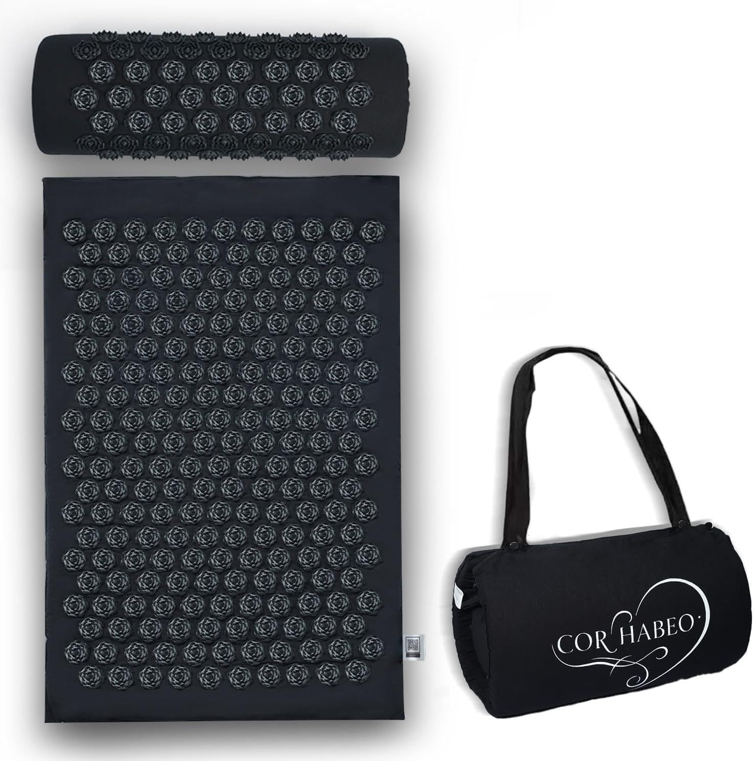 Corhabeo Tappetino Agopressione Fitness Pieghevole che Diventa Borsa a Tracolla con Guida Ebook QR Code - Aghi Fiore di Loto, Tappeto Massaggiante Corpo, Relax Mal di Schiena, 100% Cotone Biologico
