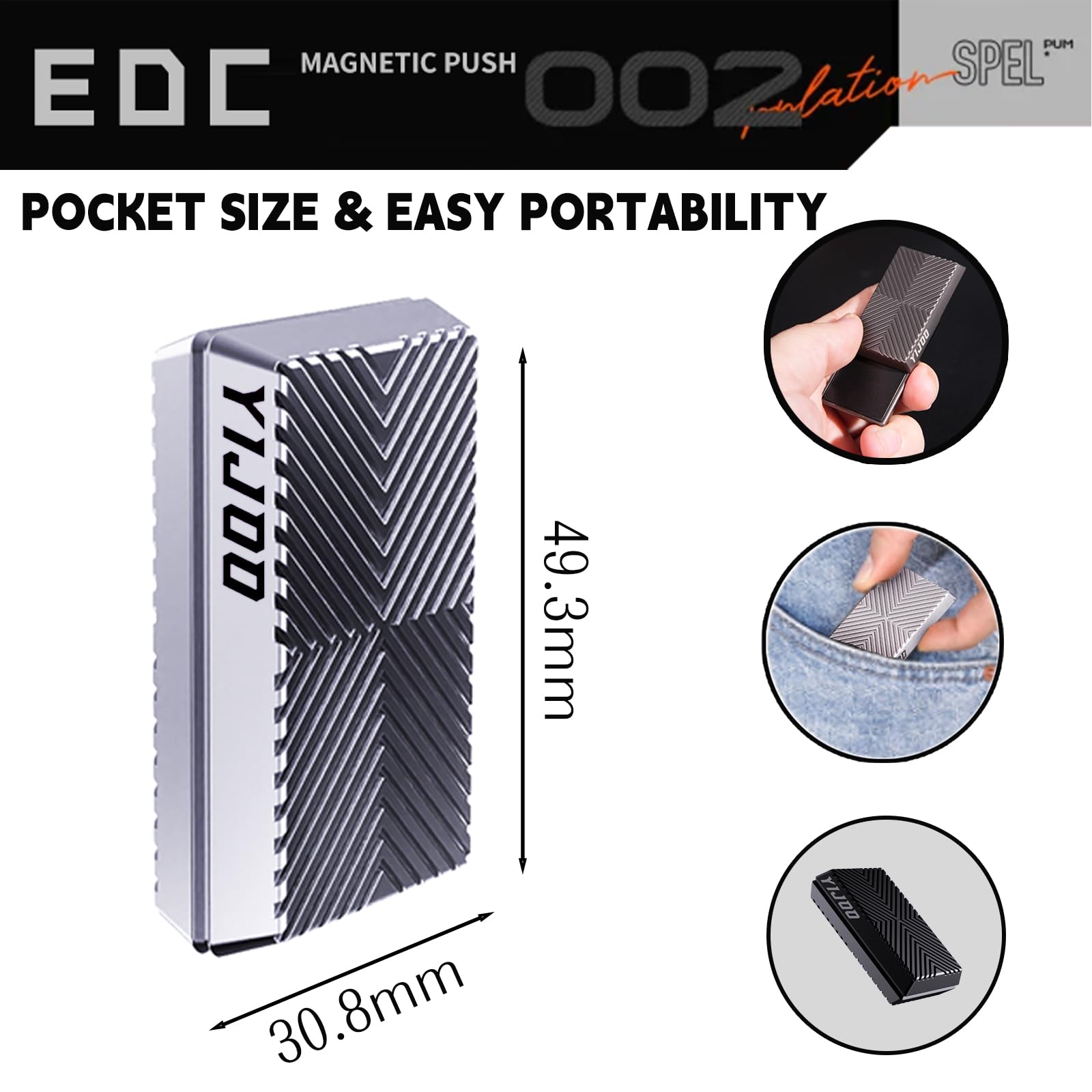 Fidget Slider z metalu – magnetyczny klik i suwak, płynny ruch ślizgowy z dźwiękami, antystresowy dla dorosłych z ADHD / lękiem, gadżet na biurko EDC, do biura i domu, prezent srebrny
