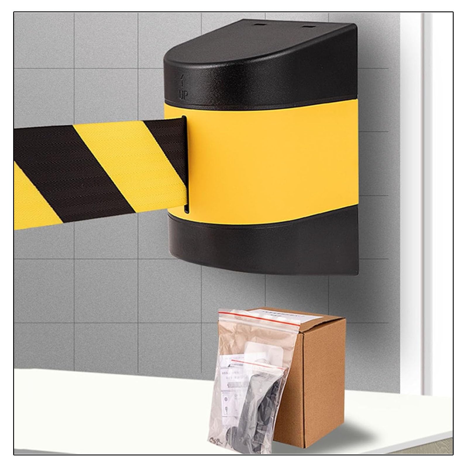 Nouvelle barrière de sécurité Murale de Couleur Jaune et Noire, barrière de Ceinture rétractable de 2/3/5/10 m pour Le contrôle des foules, avec Accessoires de Montage(A,10M/32FT)
