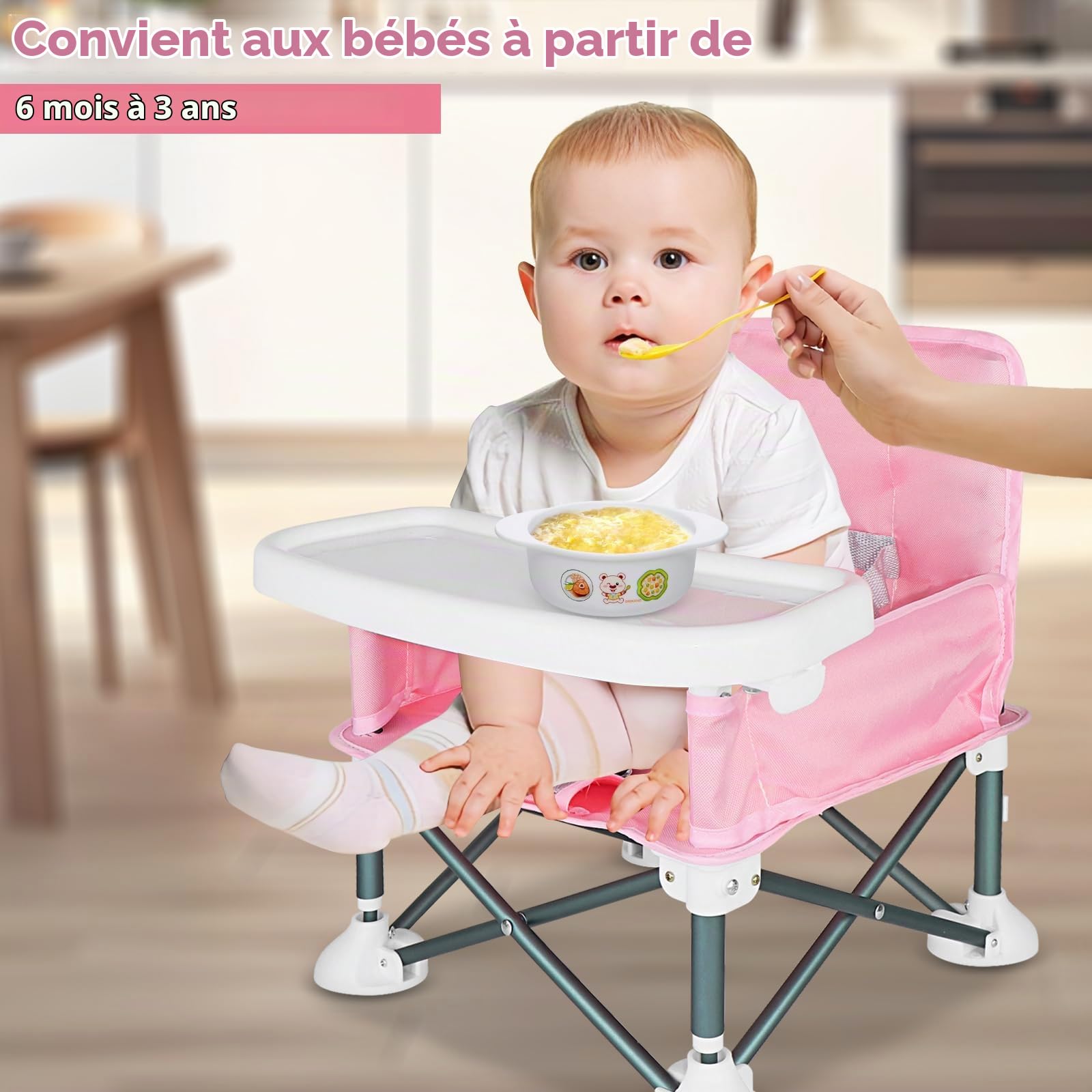 Chaise de camping pour bébé avec plateau, chaise haute portable avec sac de voyage, chaise de salle à manger, chaise haute de voyage pliable, chaise d'alimentation pour bébés et tout-petits