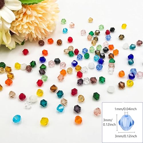 Miniatura 4 de JEBBO 4800 cuentas de cristal de bicona de 0.11 pulgadas, pequeñas cuentas de vidrio facetadas a granel para hacer joyas, manualidades, pulseras,