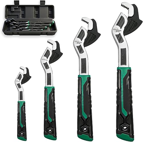 4PC Adjusting Wrench Set with Case, 6 8 10 12 Inch Multi-function Universal Magic Wrench, CR-V Steel for 0.47-1.18 Inch (7-43MM),Self locking Wrench,Pipe Wrench Set, Fittings and Nuts