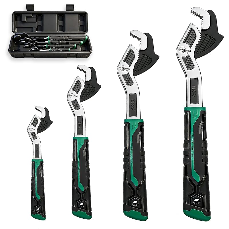 Kit com 4 Chaves Ajustáveis Autotravantes groword em Aço Cromo-Vanádio com Estojo, 15 a 43 mm, BS-005-X