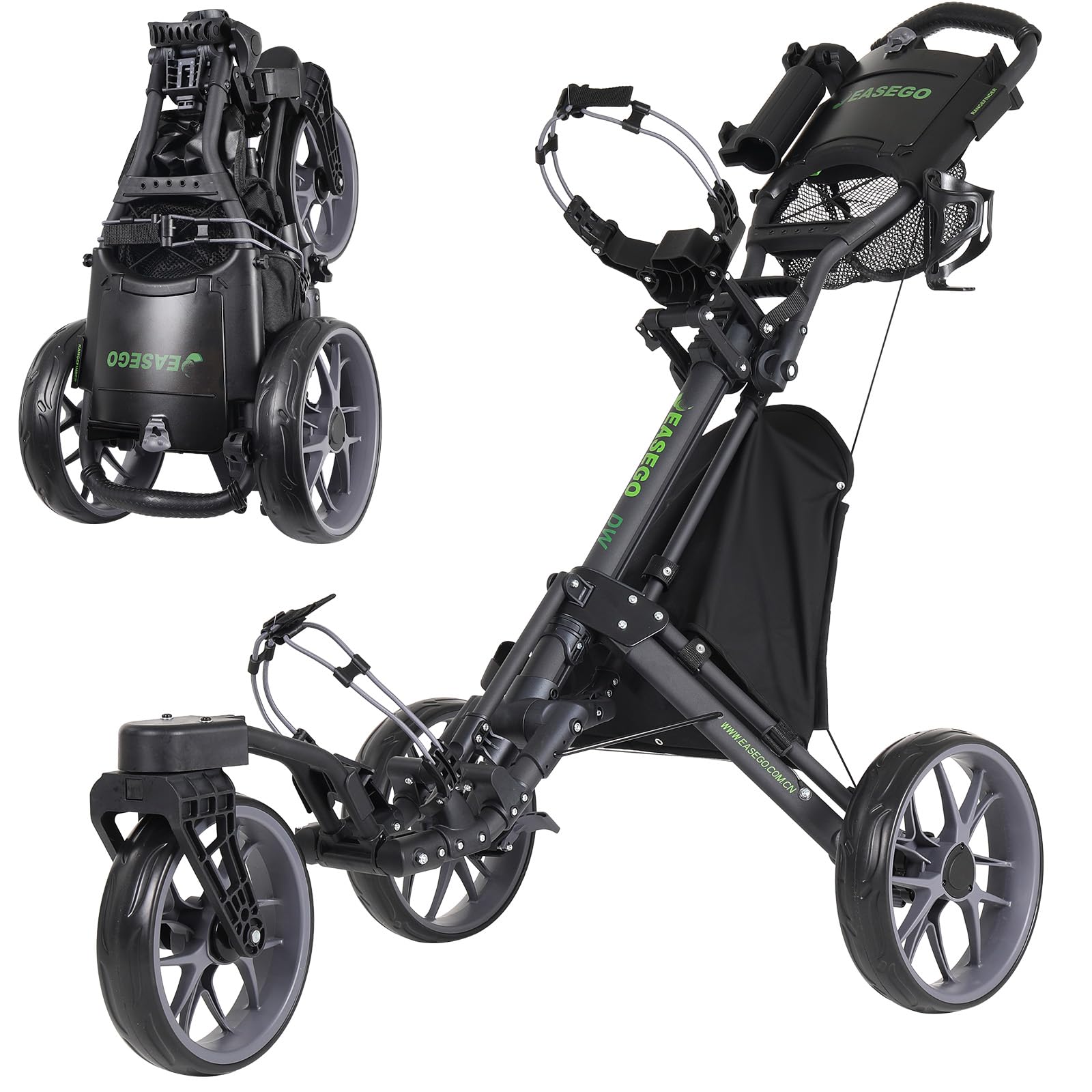 EASEGO Golf Push Cart 3 Wheel : 360° Swivel Front Wheels Golf Walking Carts