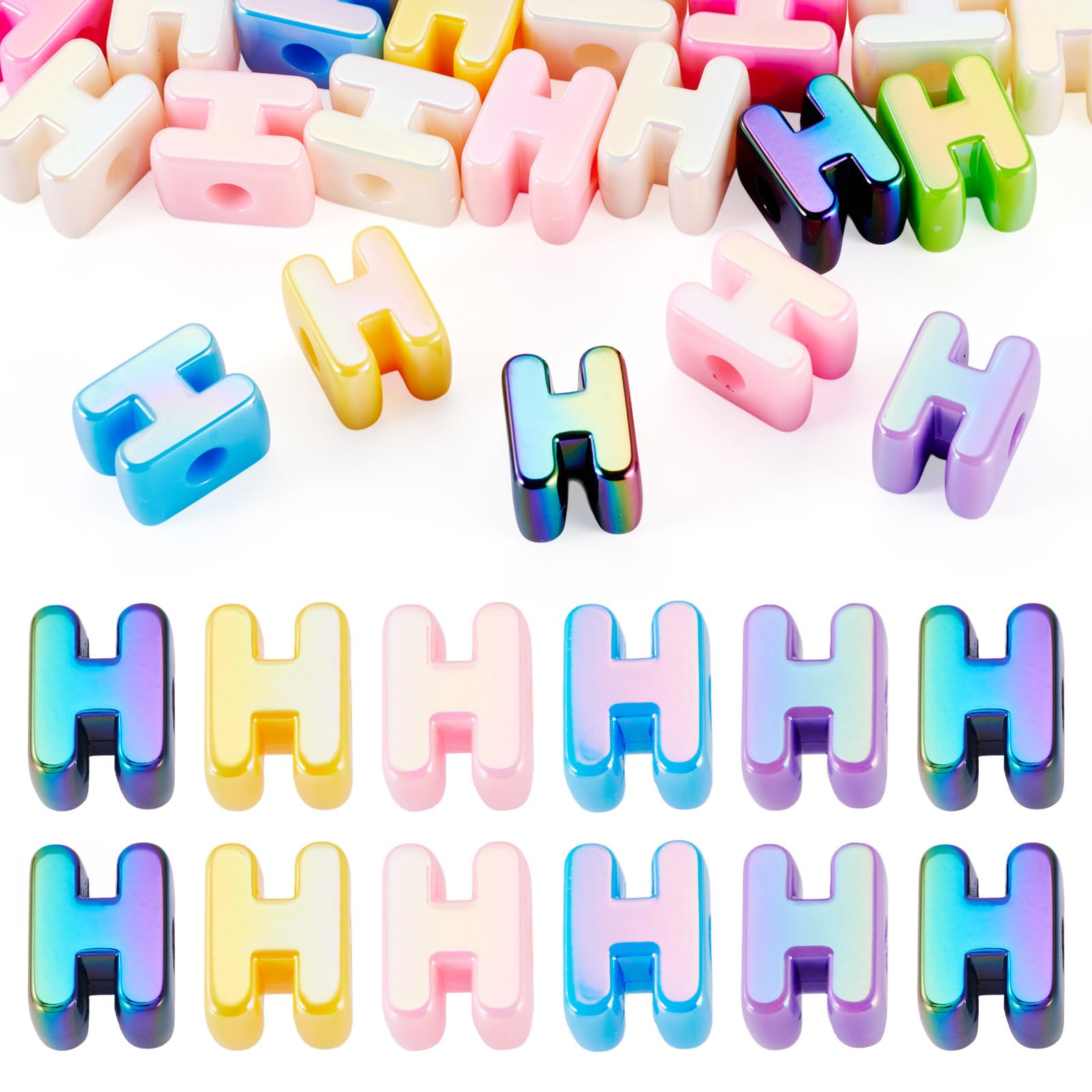 20Pcs Large Acrylic Letter Beads, Big Iridescent Letter Alphabet Beads, 3D Acrylic Letter Slide Bead Colorful Large Hole European Bead for Bracelet Necklace Name ID Craft โ image 1