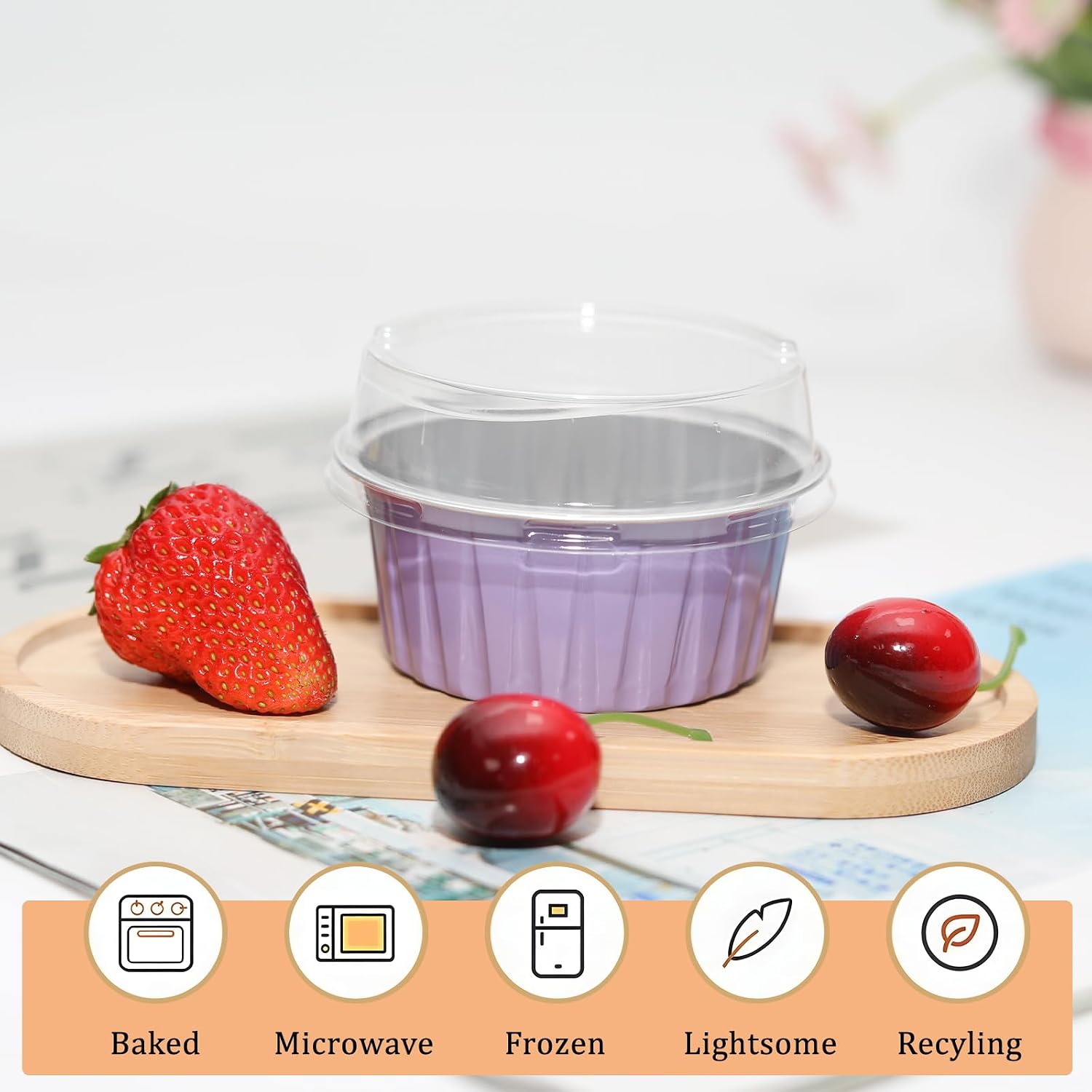 50 Pack 5oz Mini Cake Pans with Lids, Purple image 4
