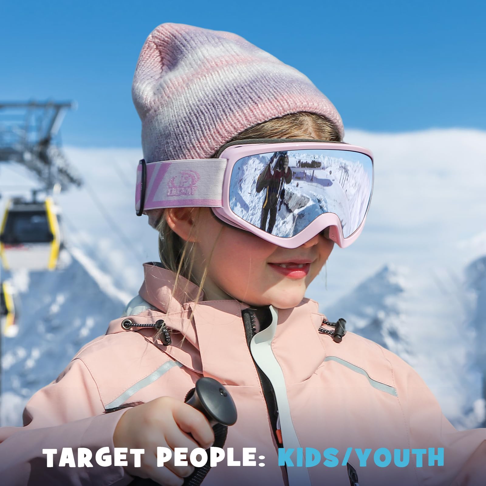 Findway Maschera da Sci Bambino 5~16 Anni Occhiali da Sci Maschera Sci Bambino Occhiali Sci OTG per Ragazzo Ragazza Anti UV Anti Nebbia Compatibile con Casco per Sci Snowboard Sport Invernali