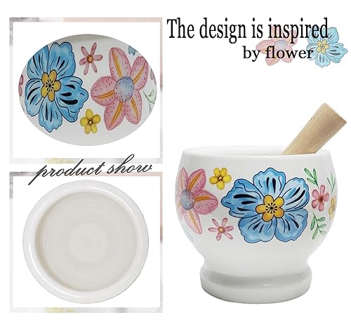 Miniatura 3 de Juego de mortero y mortero, mortero de cerámica, cuenco de guacamole, especias, hierbas, ajo, molinillo de píldoras, juego de trituradora de