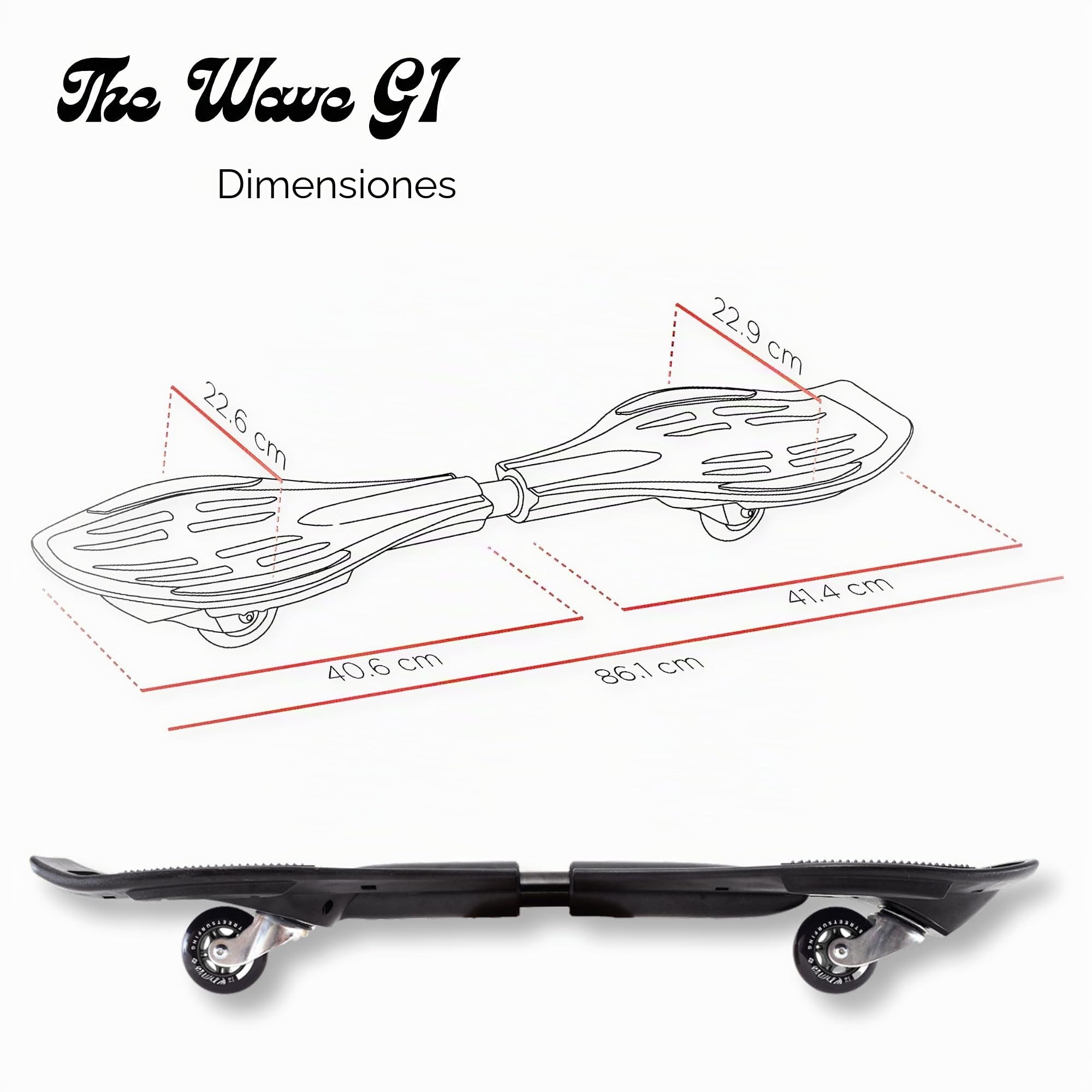 Street Surfing Waveboard The Wave G1, Varios diseños seleccionables, Ruedas giratorias de Poliuretano de 360 Grados, el Original, el clásico