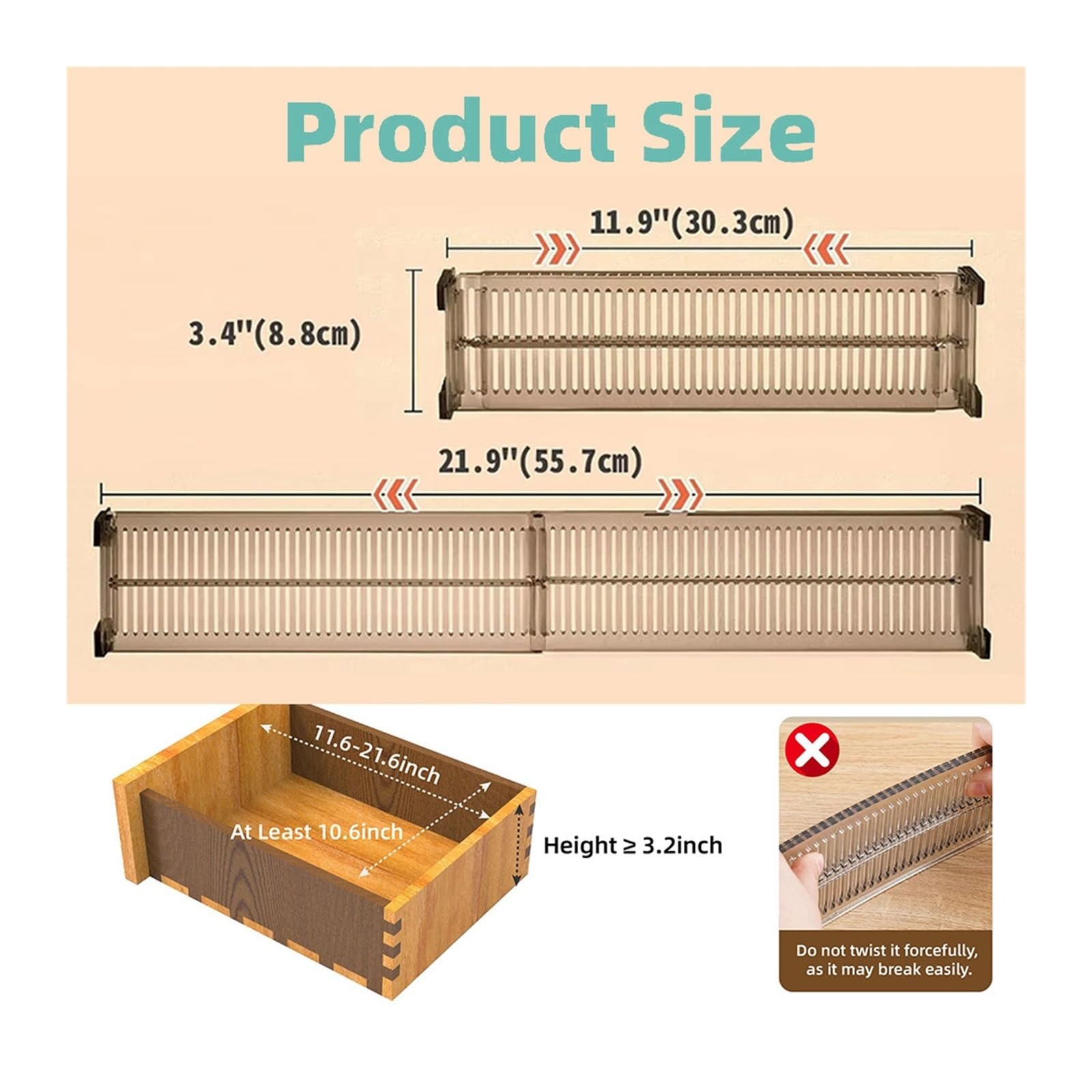 Genérico Divisores de cajones cocina ajustables, organizador expandible for cómoda o ropa, separadores profundos(2 Set)