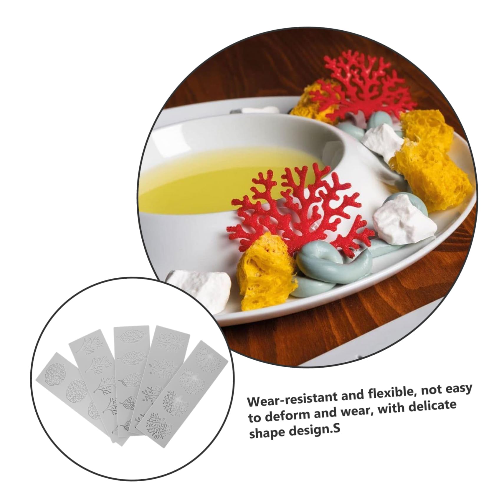Mikinona Lot de 5 Moules à Fondant en Silicone, Forme Feuille Délicate, Souple et Antiadhésif, pour Pâtisserie Cuisine Occidentale
