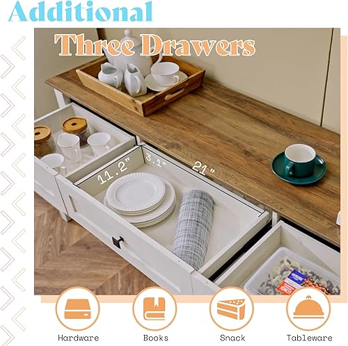 Miniatura 4 de AMERLIFE Soporte de TV de granja para TV de 65 pulgadas, centro de entretenimiento de 59 pulgadas con 2 puertas correderas de granero, cajones de