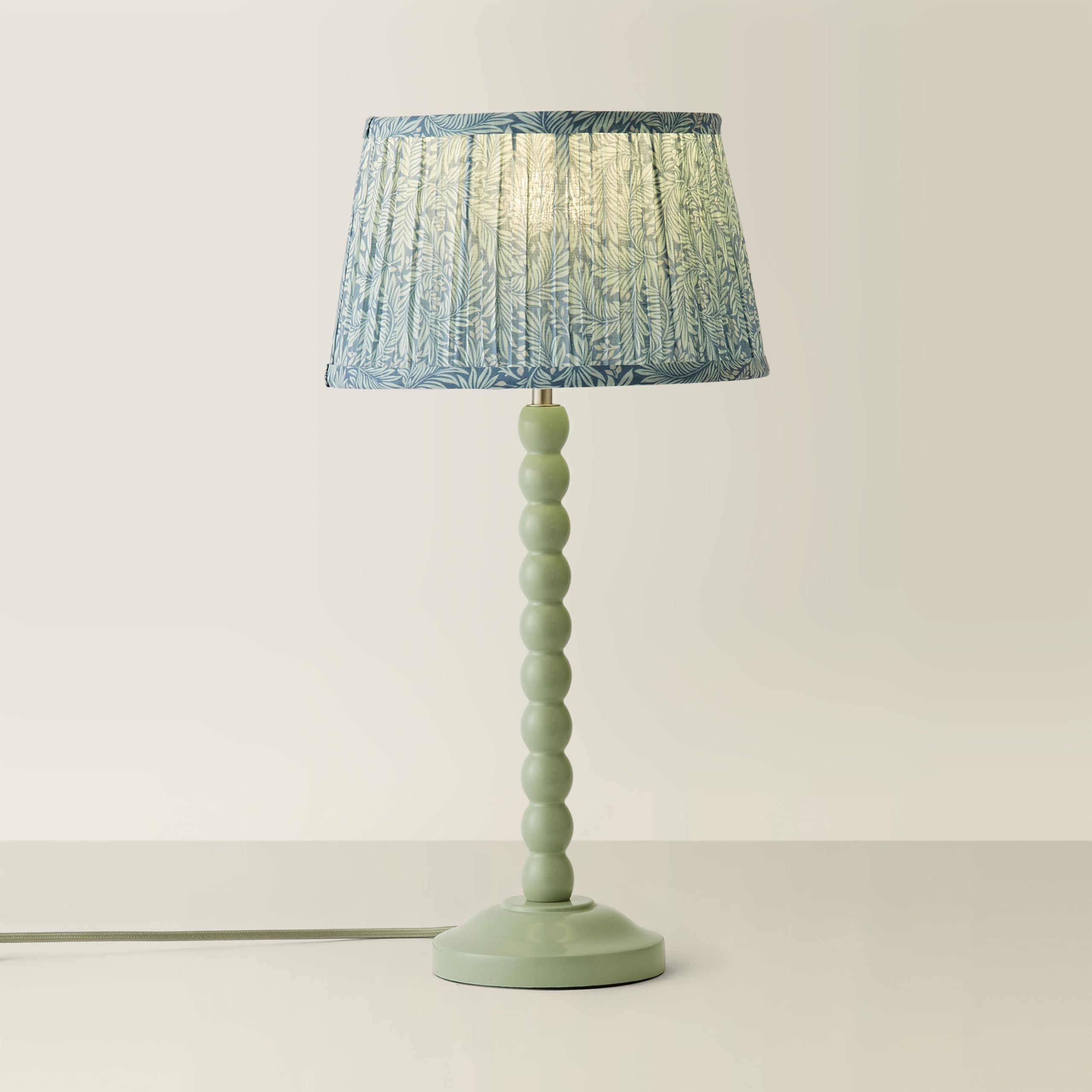 ValueLights | Bobbin Pastel Green Table Lamp with Leaf Pleated Shade | Table Lamps & Home Improvements Essential