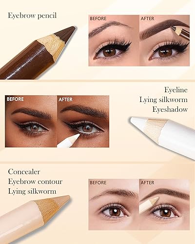 Miniatura 3 de Lápiz de cejas para realzar las cejas, juego de 3 lápices de maquillaje de ojos impermeables de larga duración, lápiz de maquillaje de ojos,