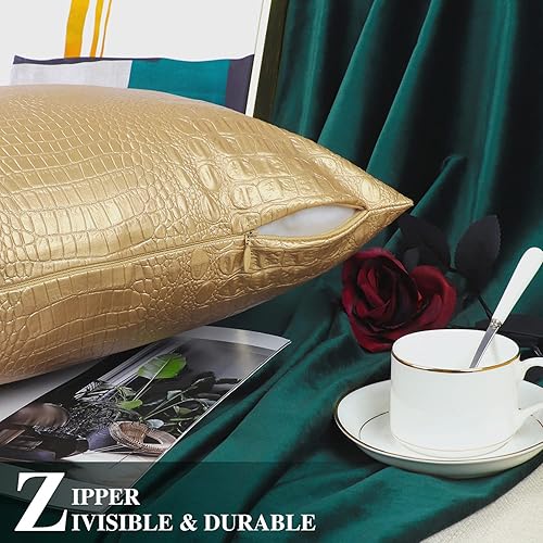 Miniatura 18 de BRAWARM Fundas de almohada de piel sintética de 16 x 16 pulgadas, paquete de 2 fundas de almohada de cuero plateado, almohadas decorativas de piel