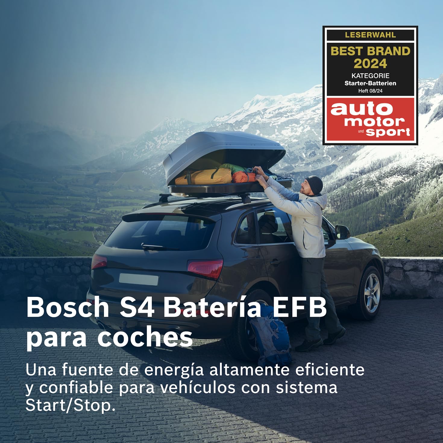 Bosch S4 E08 Batería para Coche 70 A/h - 760 A - 12 V, EFB de Plomo-Ácido para Vehículos con Sistema Start/Stop, Polaridad Izquierda (-) Derecha (+), 278 x 175 x 190 mm