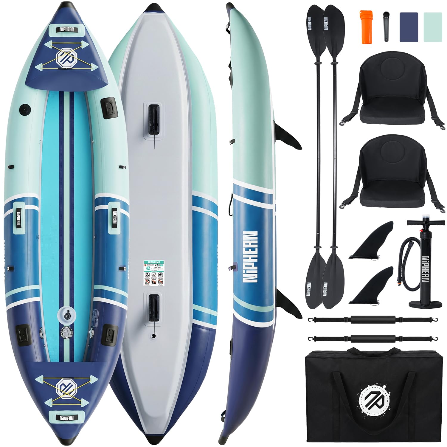 Photo 1 of Niphean Inflatable Tandem Kayak - 12'6", 500lb Capacity, Mint Green
