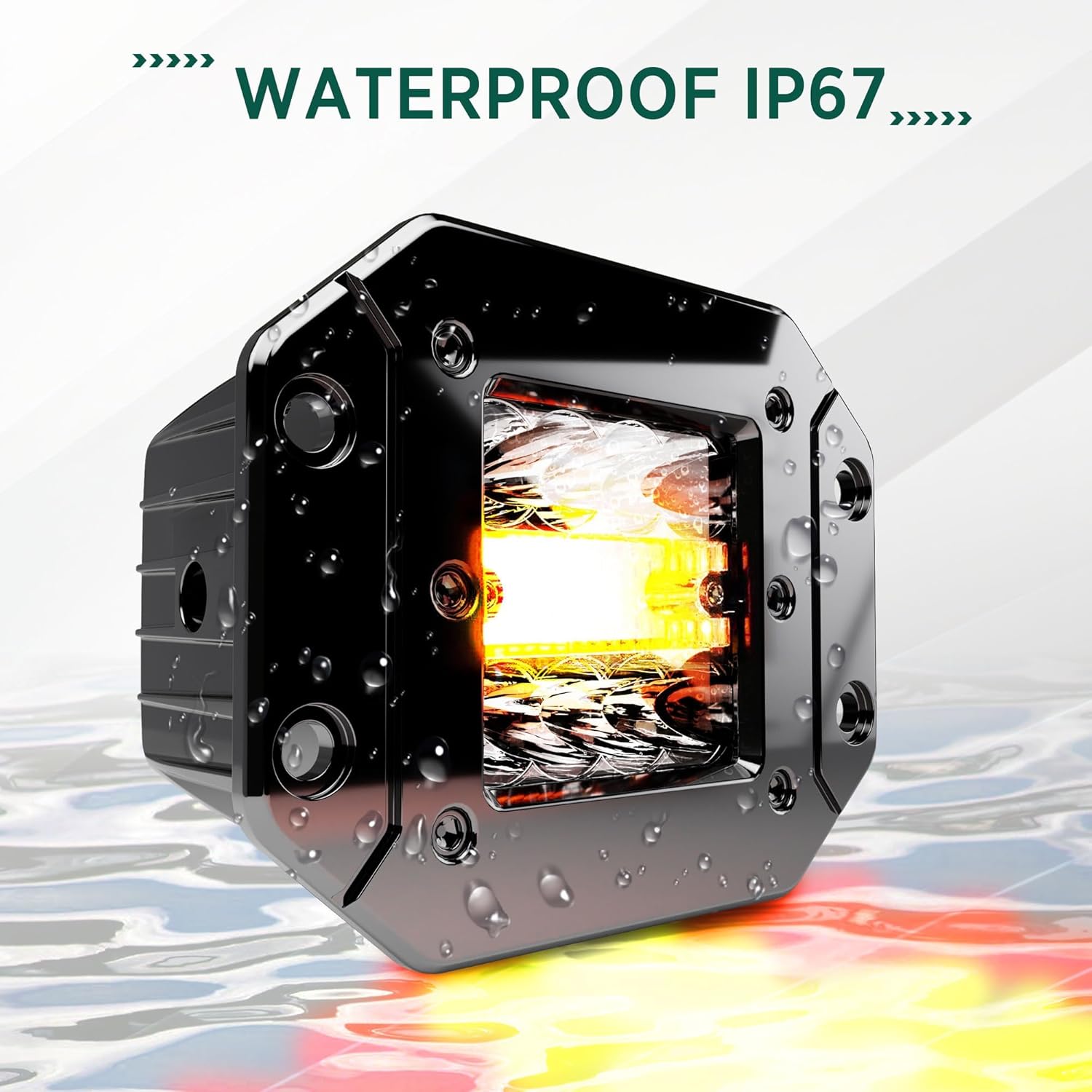 ASLONG 2PCS 5Inch LED Flush Mount Pods 6 Modes Amber/White Flasing Strobe Fog Lights Offroad Backup Light Reverse Light Grill Mount Light with Switch Wiring Harness for Trucks Polaris Boats Pickup ATV